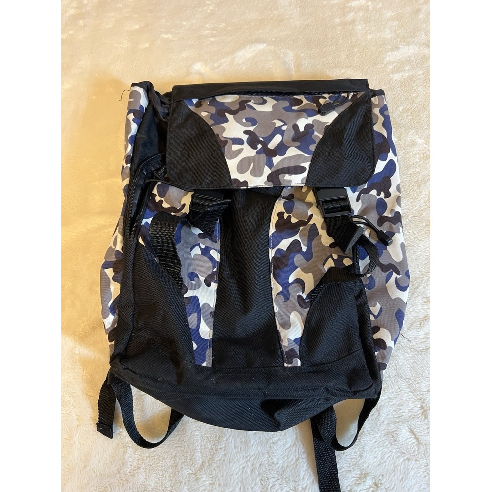 Lillian Vernon Cammo Camouflage Black White Gray Blue Backpack